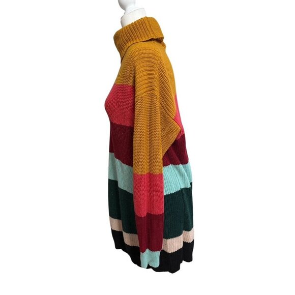 Farm Rio For Anthropologie Multicolor Striped Turtleneck Sweater Dress Small - Picture 6 of 7